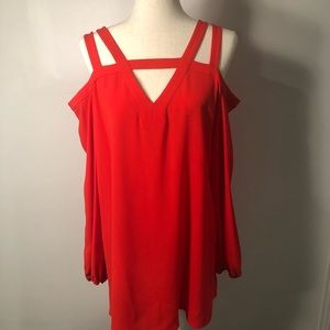 BCBG pretty  top ,Red blouse open shoulder tunic